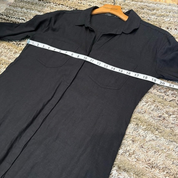 PRANA Medium Shirt Dress La Noa Long Roll Tab Sleeve Button Black Hemp Blend - Picture 12 of 13